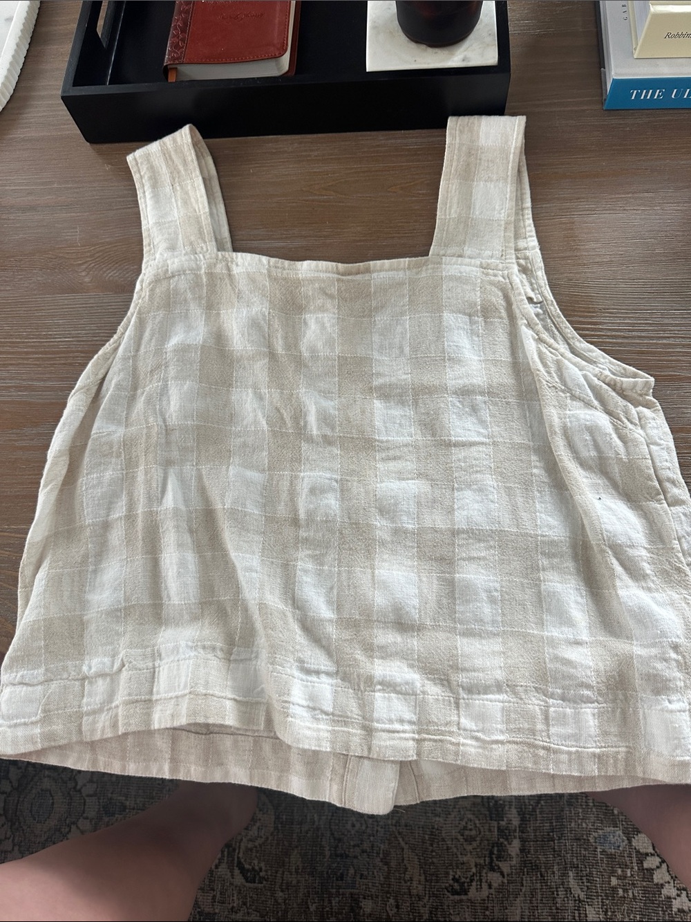 Madewell Neutral Check Square-Neck Linen Tank